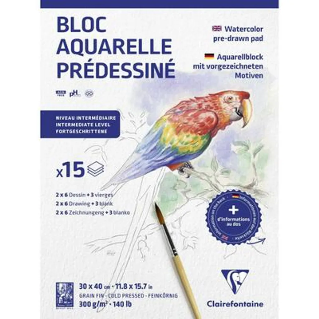 Bloc aquarelle 30x40 cm avec 15 feuilles 300g et motifs animaux variés