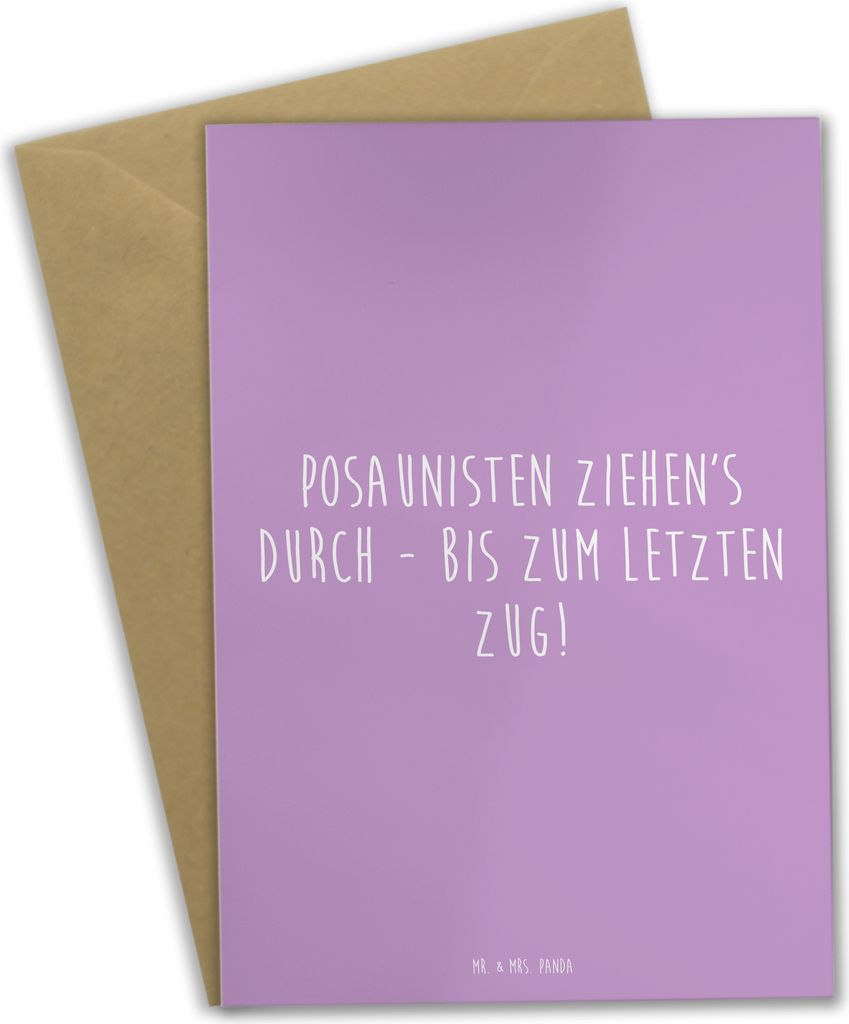Mr. & Mrs. Panda Glückwunschkarte Trombone Durchzieher - Lavendeltraum - Geschenk, Musiker, einladungskarten, valentinstagskarte, Grußkarten, Ble...