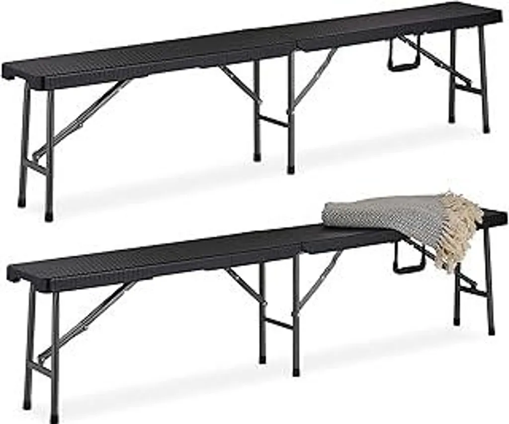 Set 2 Panche Birreria Pieghevoli 180cm Nere - Panchine da Giardino in HDPE