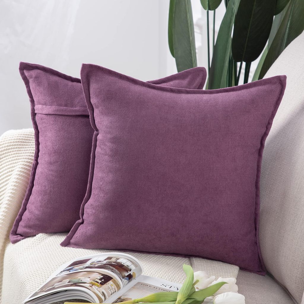 Set mit 2 dekorativen Chenille-Kissenbezügen, weiche Zierkissenbezüge für Sofa und Schlafzimmer, lila, 50 x 50 cm (quadratisch)