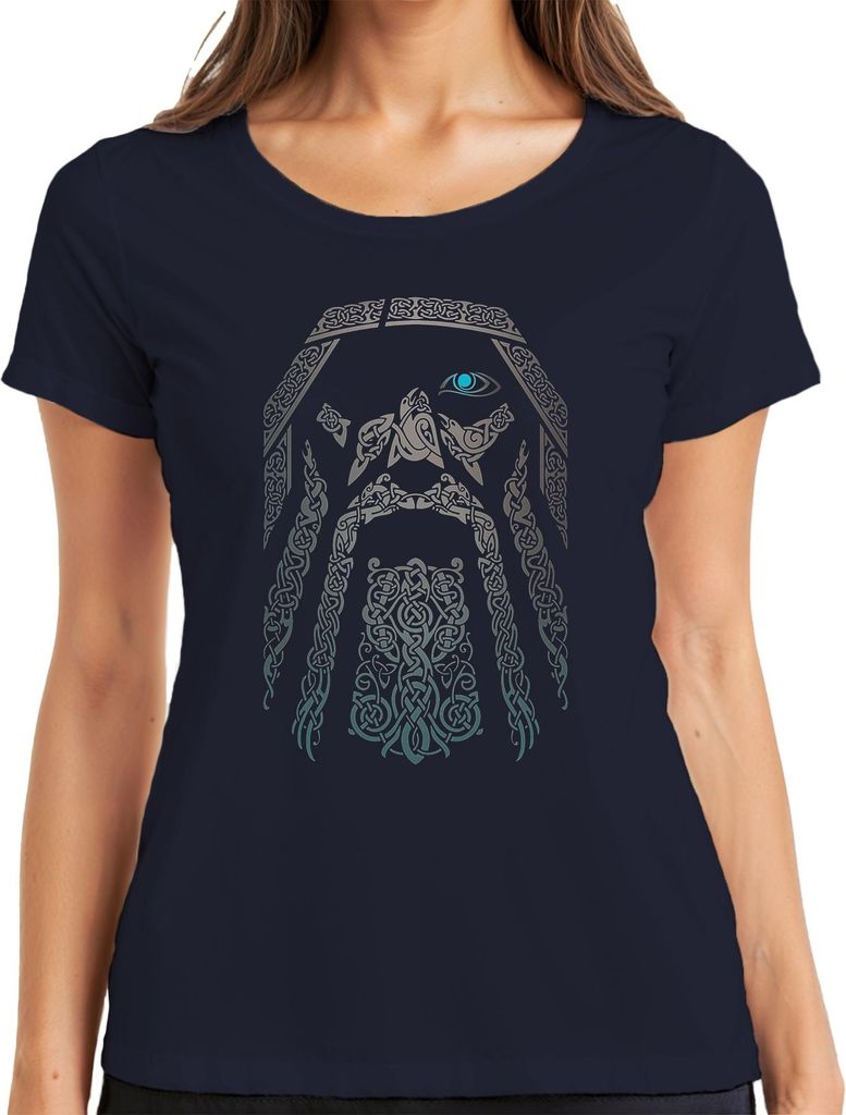 Wikinger Odin Keltische Knotenmuster Nordisch Geflochten Viking Damen T-Shirt, Navy, S
