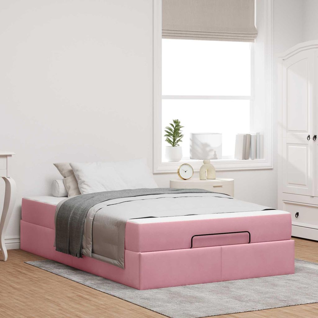 vidaXL Bettgestell mit Matratze 2 pcs Rosa Samt