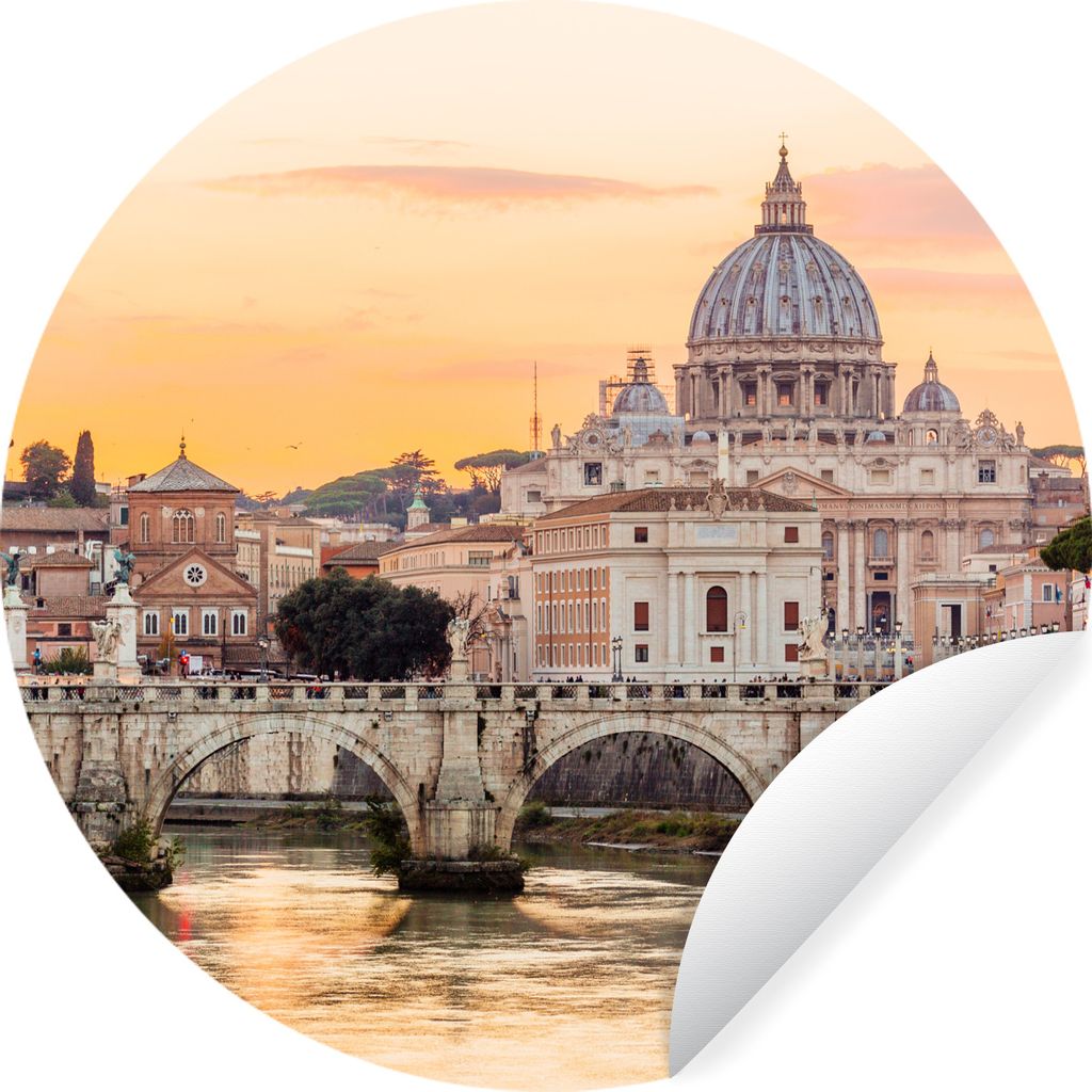 MuchoWow Runde Wandtattoo - Wandsticker Tapete Aufkleber Italien - Skyline - Rom Ø 50 cm Selbstklebend und Repositionierbar - Wandaufkleber - Kr...