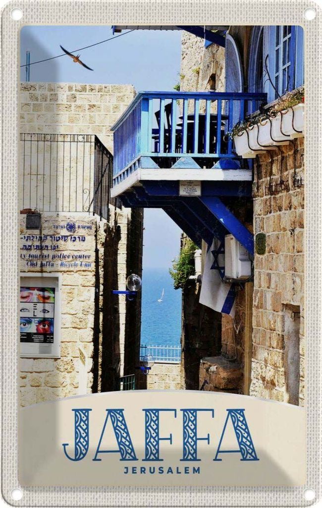 vianmo Blechschild 18x12 cm Jaffa Jerusalem Israel Stadt Meer Bildmotiv Reisemotiv Abenteuer Reisen