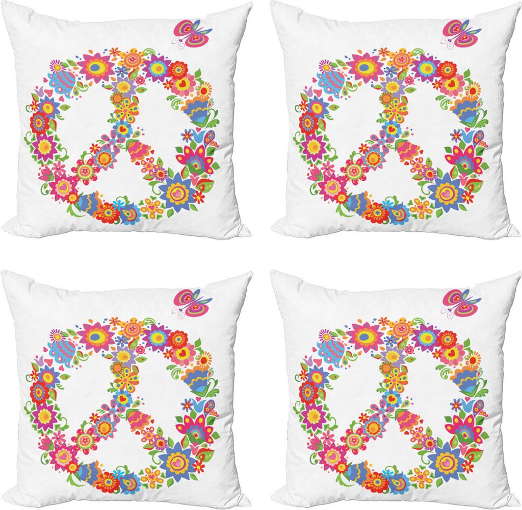 ABAKUHAUS toll Kissenbezug Set (4 Stück), Frieden Gleichheit Blume, Moderner Doppelseitiger Digitaldruck, 40 cm x 40 cm, Mehrfarbig