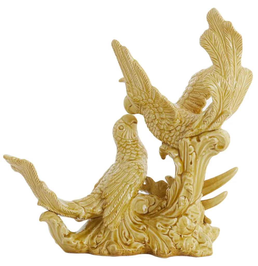 Ornement oiseaux céramique jaune ocre pour dynamiser un décor terne
