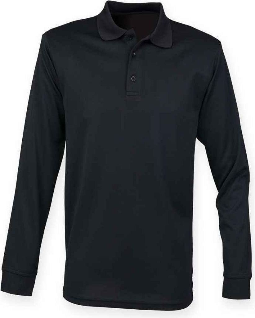 Henbury - Poloshirt für Herren/Damen Uni Langärmlig PC3836 (XL) (Schwarz)