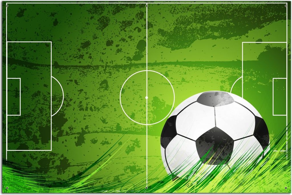 Wallario Outdoor-Poster für Garten oder Balkon, Motiv Fußball-Feld klassisch grün mit Ball, in ca. 61 x 91,50 cm