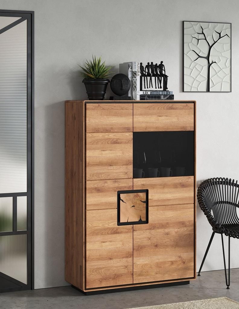 Highboard 100x151cm "Zarah" Wildeiche geölt Glas rechts