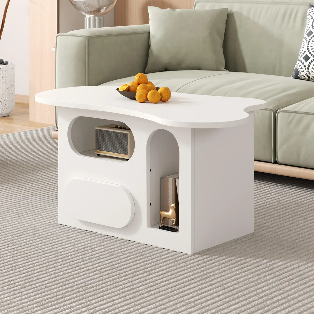 Table basse design blanc pour optimiser l'espace de votre salon moderne
