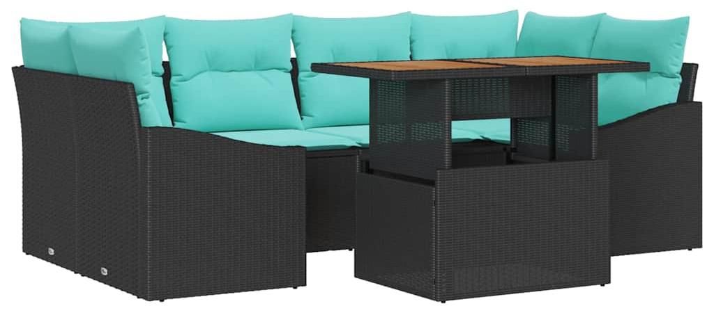 vidaXL Garten Essgruppe mit Kissen 7 pcs Schwarz und Teal