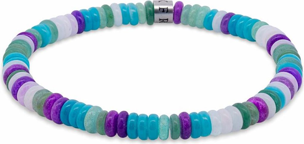 7FB-0800 – Frank 1967 – Heren Armband – Kralenarmband – Wit, Groen, Lichtblauw & Donkerpaars – Zilverkleurig