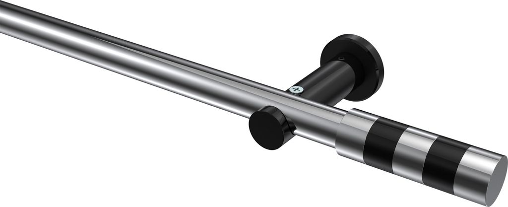 Interdeco Gardinenstange / Vorhangstange Chrom / Schwarz, Typ Platon Mavell (Zylinder Bicolor) ohne Ringe, 20 mm Ø 1-läufig, 100 cm