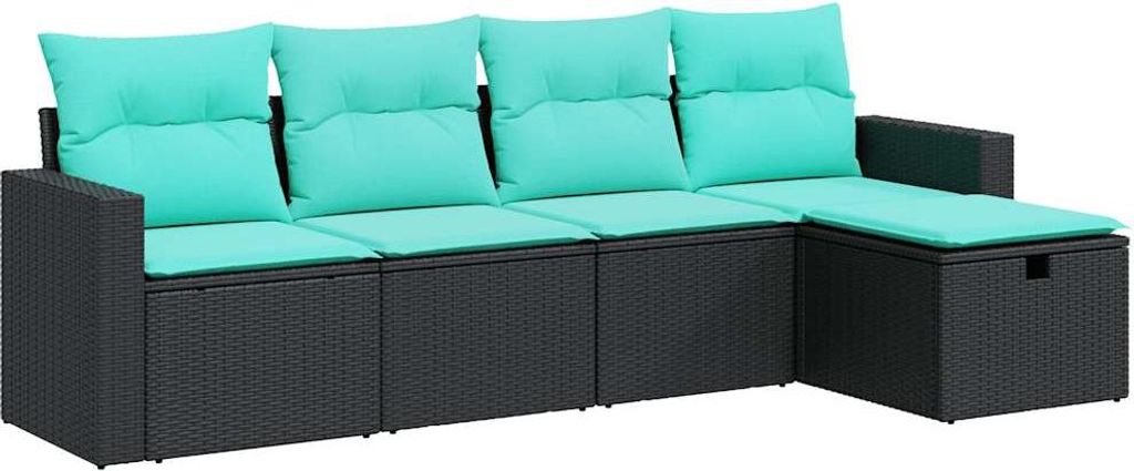5-tlg. Garten-Sofagarnitur mit Kissen Schwarz Poly Rattan