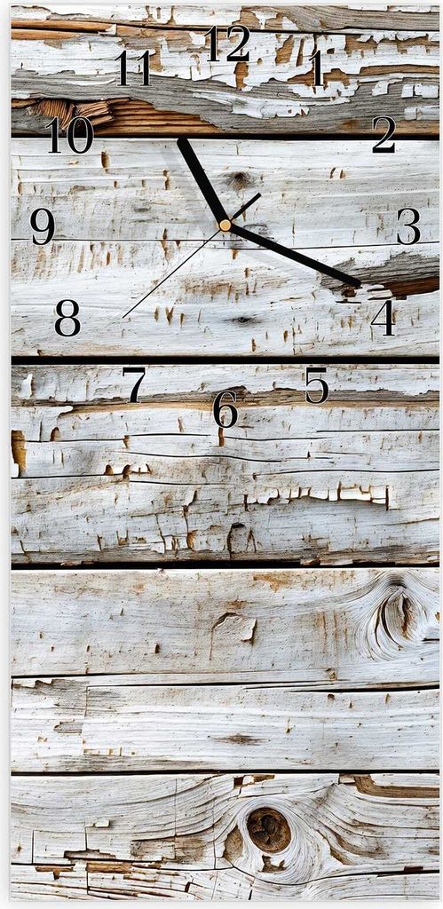 Wanduhr aus Glas mit Motiv Verwitterte Holzbretter- 30 x 60 cm - inkl. Aufhängesystem