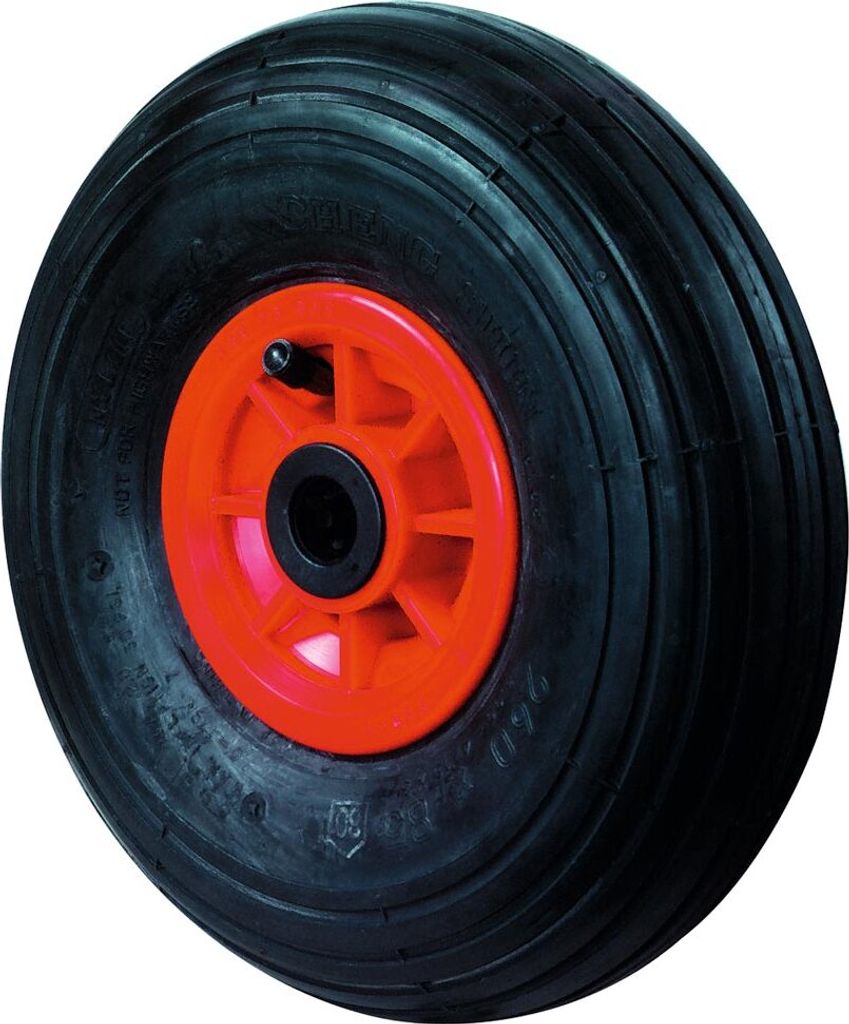 BS Rollen BS Luftrad D15, Rad-Ø 260 mm, Radbreite 85 mm, Tragkr. 170 kg, Rollenlager, Lauffl. Gummi schwarz, Rillenprofil, Nabenlänge 60 mm, Achs...