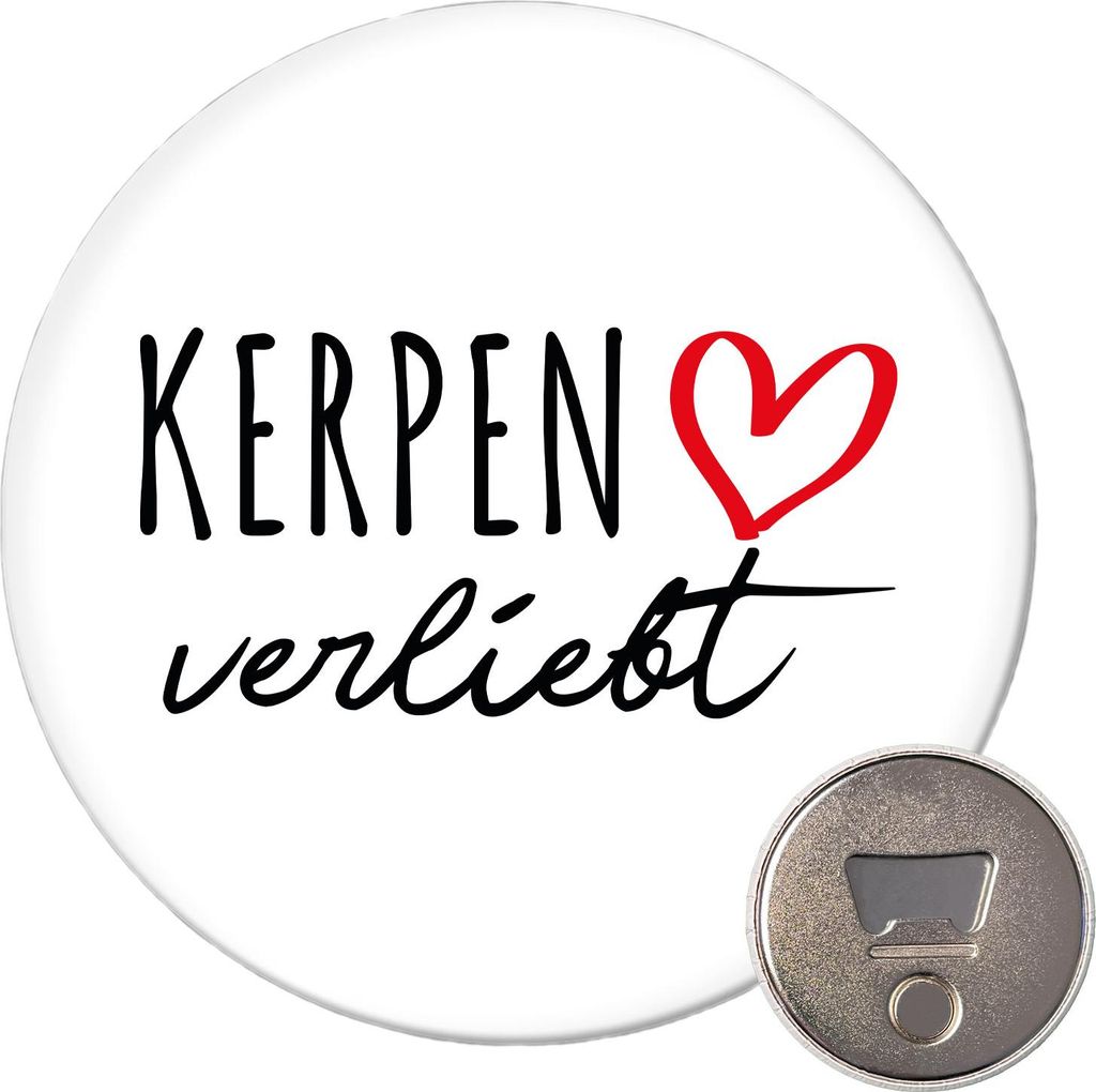 Huuraa Magnet Kerpen verliebt 59mm Kühlschrankmagnet rund Flaschenöffner Geschenkidee
