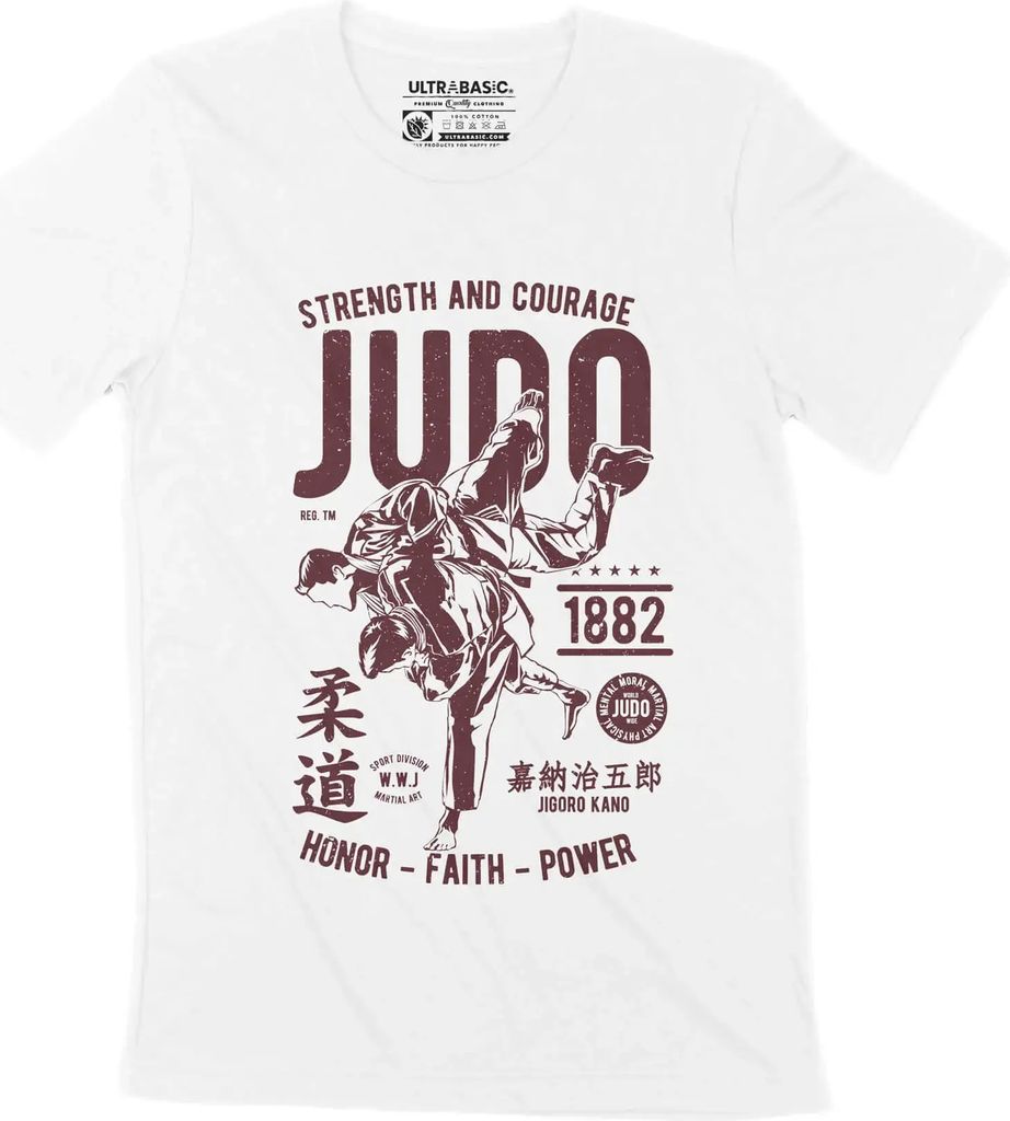 Herren Grafik T-Shirt Judo - Kraft und Mut - Kämpfer – Judo - Force And Courage - Fighter – Öko-Verantwortlich Vintage Jahrgang Kurzarm Lusti...