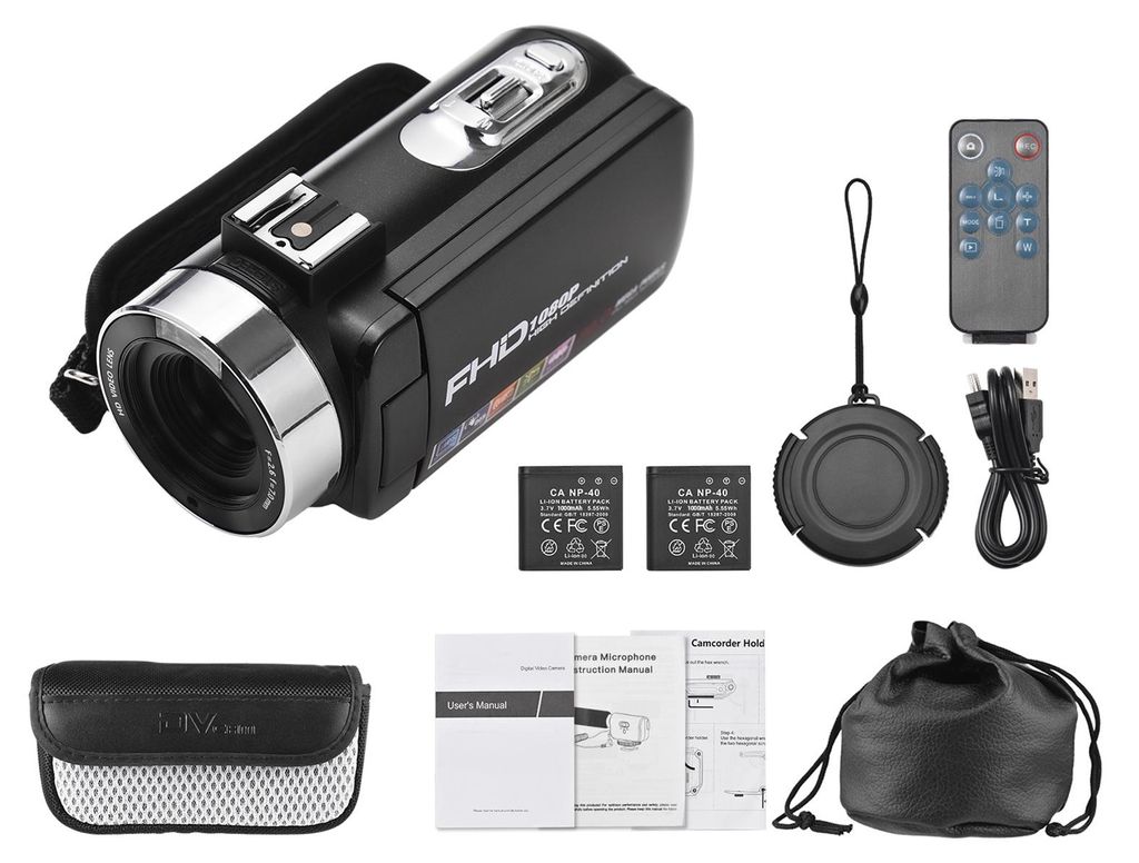 1080P DV Camera 30MP 18X Digital Zoom 3.0in IPS Screen Ultra HD Camcorder with Remote Control and 2 Batteries