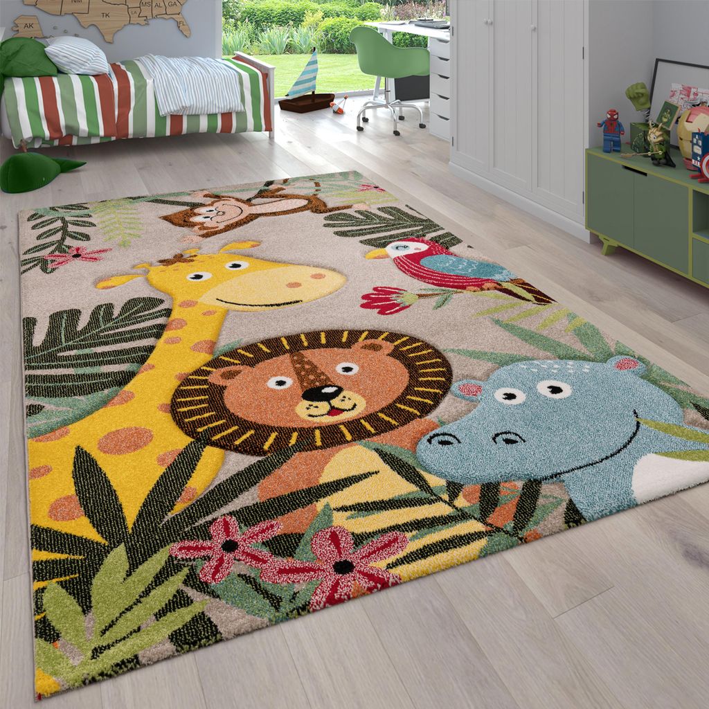 Kinderzimmer Kinderteppich für Jungen mit Tier u. Dschungel Produktbild 
