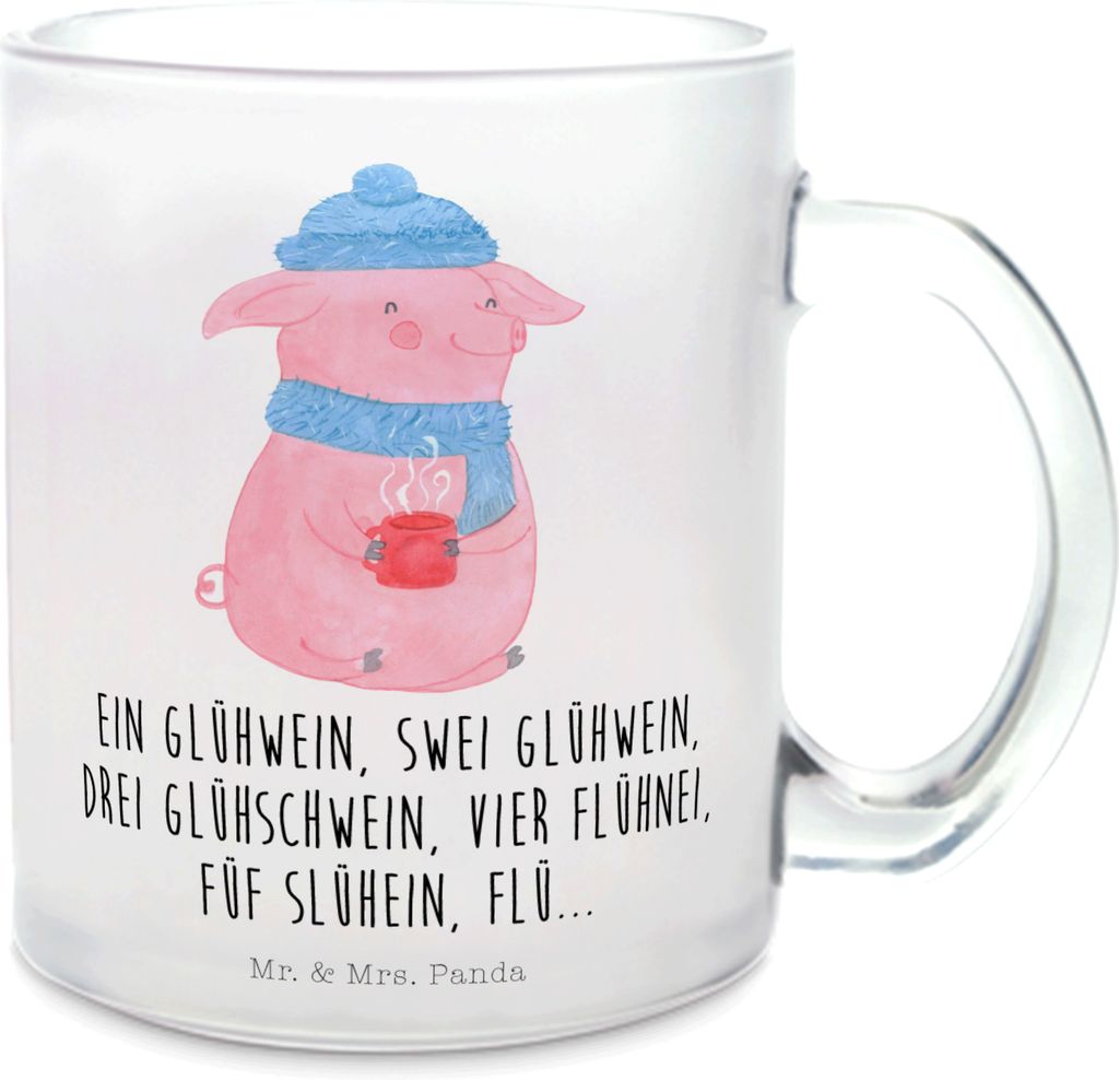 Mr. & Mrs. Panda Tee Tasse Schweinchen Glühwein - Transparent - Geschenk, Häferl, Betrunken, Teetasse, Pott, Glas, Spruch, Weihnachtsmarkt, Teegl...