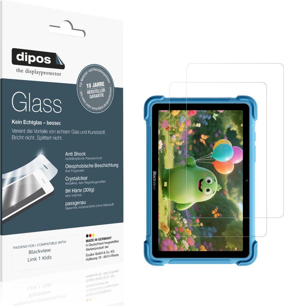 2x Schutzfolie für Blackview Link 1 Kids - Anti-Shock 9H Folie dipos Glass Kunststoffglas