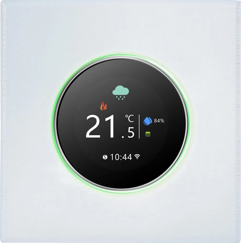 Thermostat intelligent blanc pour réguler le chauffage à la voix
