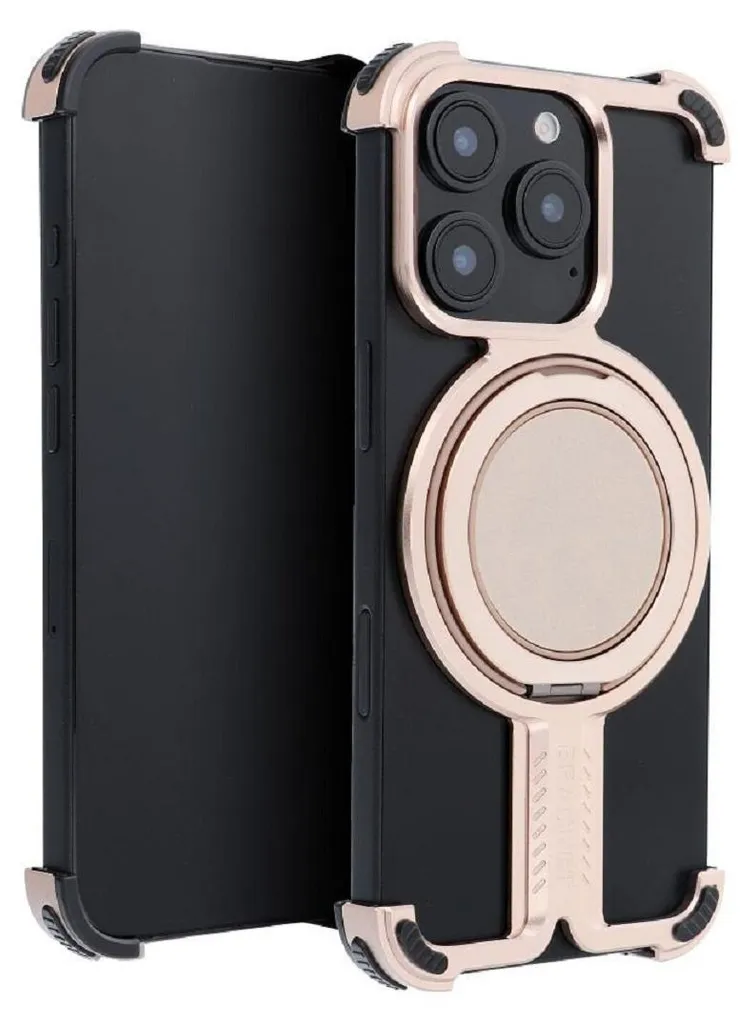 Custodia iPhone 16 Pro Gold in Alluminio con Supporto ad Anello Robusta