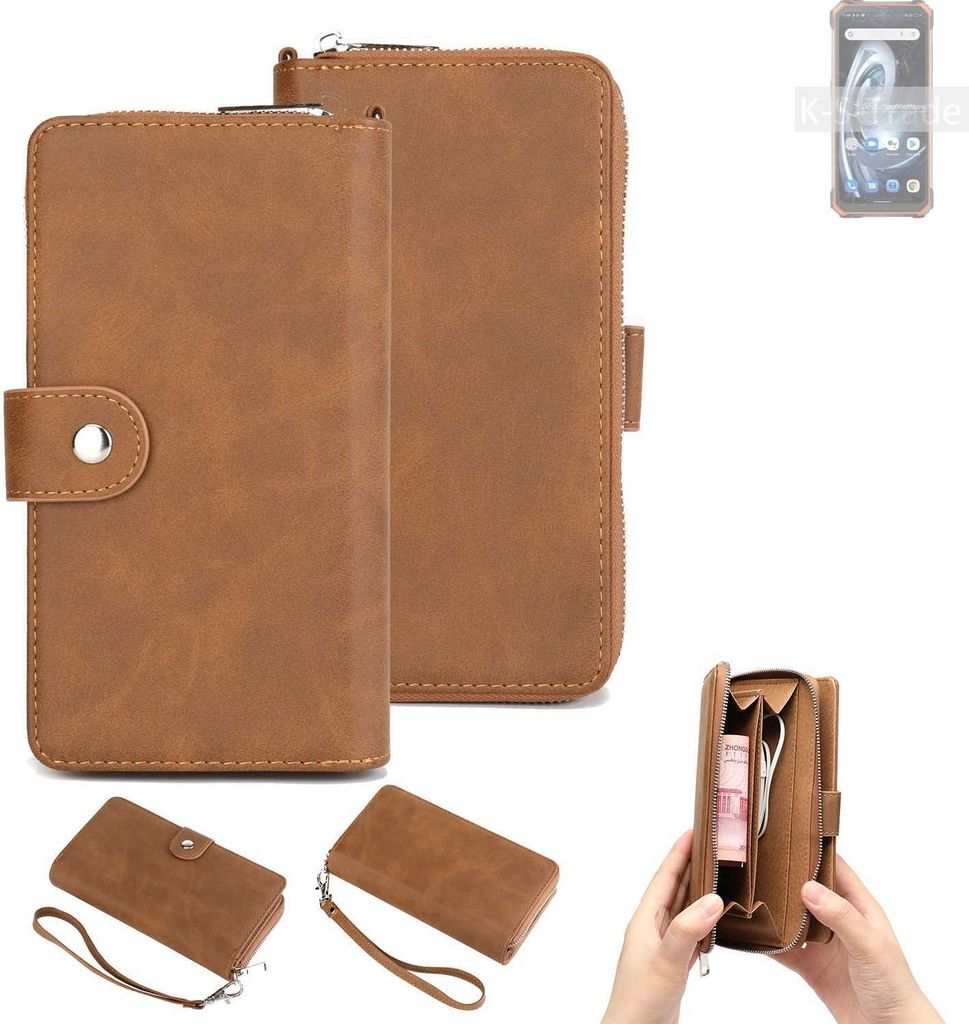 K-S-Trade Handyhülle Schutzhülle kompatibel mit Blackview BV7100 & Portemonnee Tasche Handytasche Case Etui Geldbörse Wallet braun (1x)