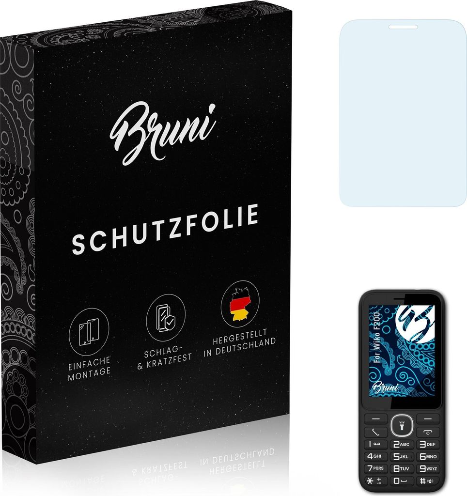Bruni Basics-Clear 2x Schutzfolie kompatibel mit Wiko F200 Folie