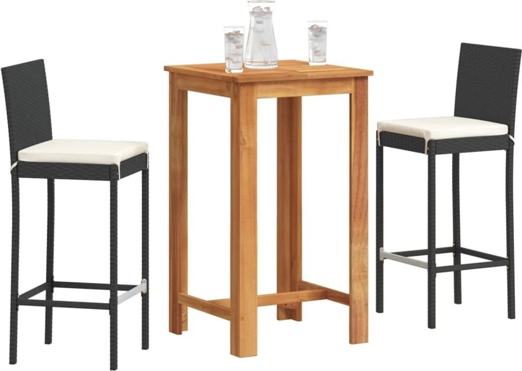 Möbel 3-tlg. Gartenbar-Set Schwarz Massivholz Akazie und Poly Rattan - Balkonmöbel 3295262