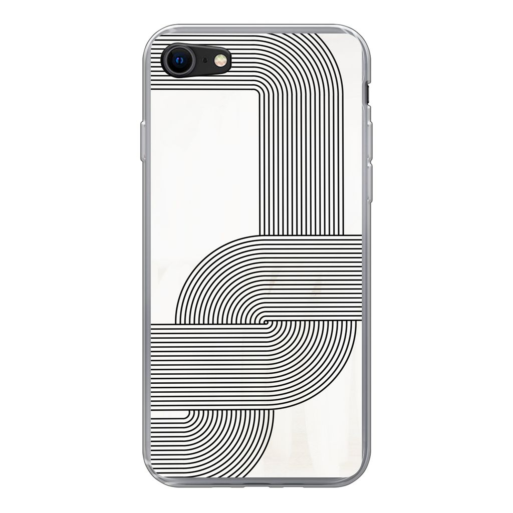 MuchoWow Handyhülle Schutzhülle Hülle für iPhone SE 2020 Kunst - Schwarz - Weiß - Linie Silikon Softcase Handy Hülle - Kartenbesitzer