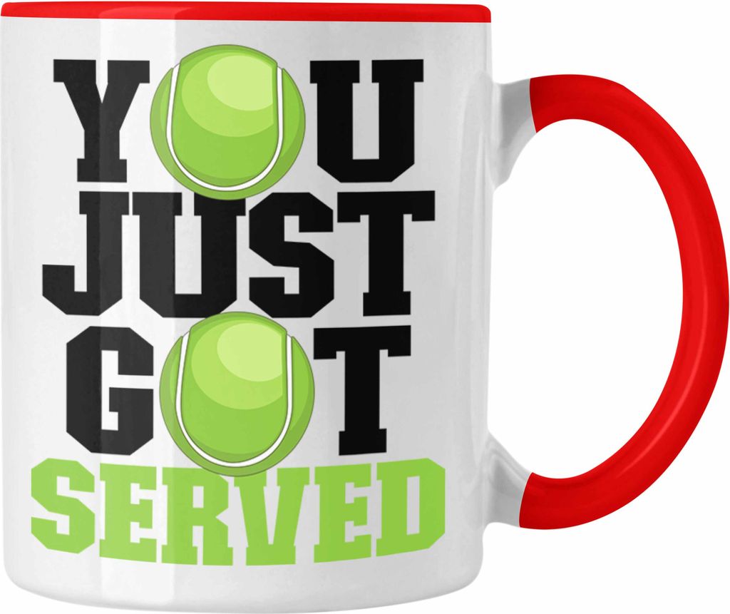 Trendation - Lustige Tennis Tasse für Tennis-Spieler Coach Trainer Geschenk"You Just Got Served" (Rot)