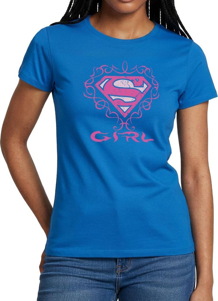 Spreadshirt DC Comics Superman Logo Tattoo Girl Frauen T-Shirt, L, Royalblau