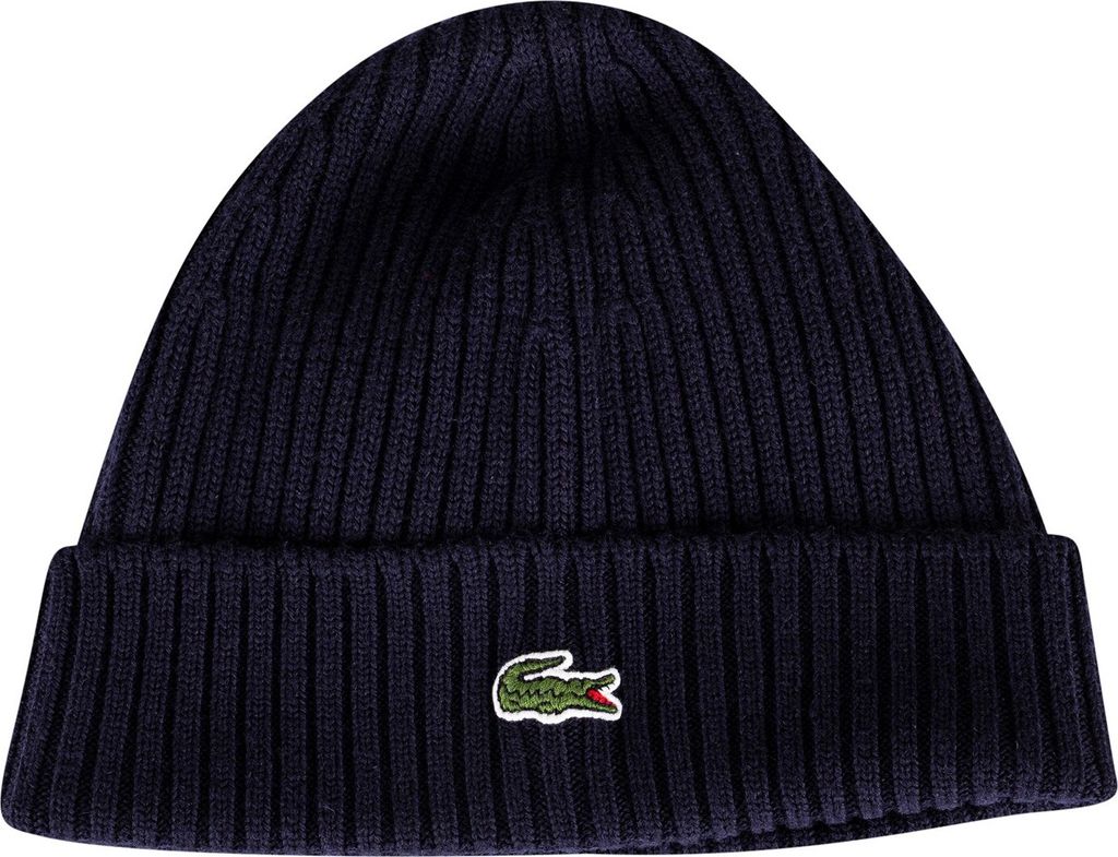 Lacoste Gerippte Beanie mit gesticktem Logo, Blau One Size Produktbild 