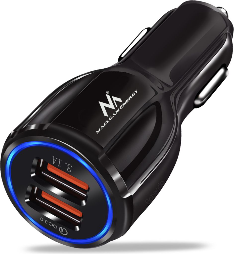 Maclean Autoladegerät, Qualcomm Quick Charge, QC 3.0 - 5V/3A, 9V/1.8A, 12V/1.6A, 5V/3.1A Steckdose mit USB Lightning Kabel