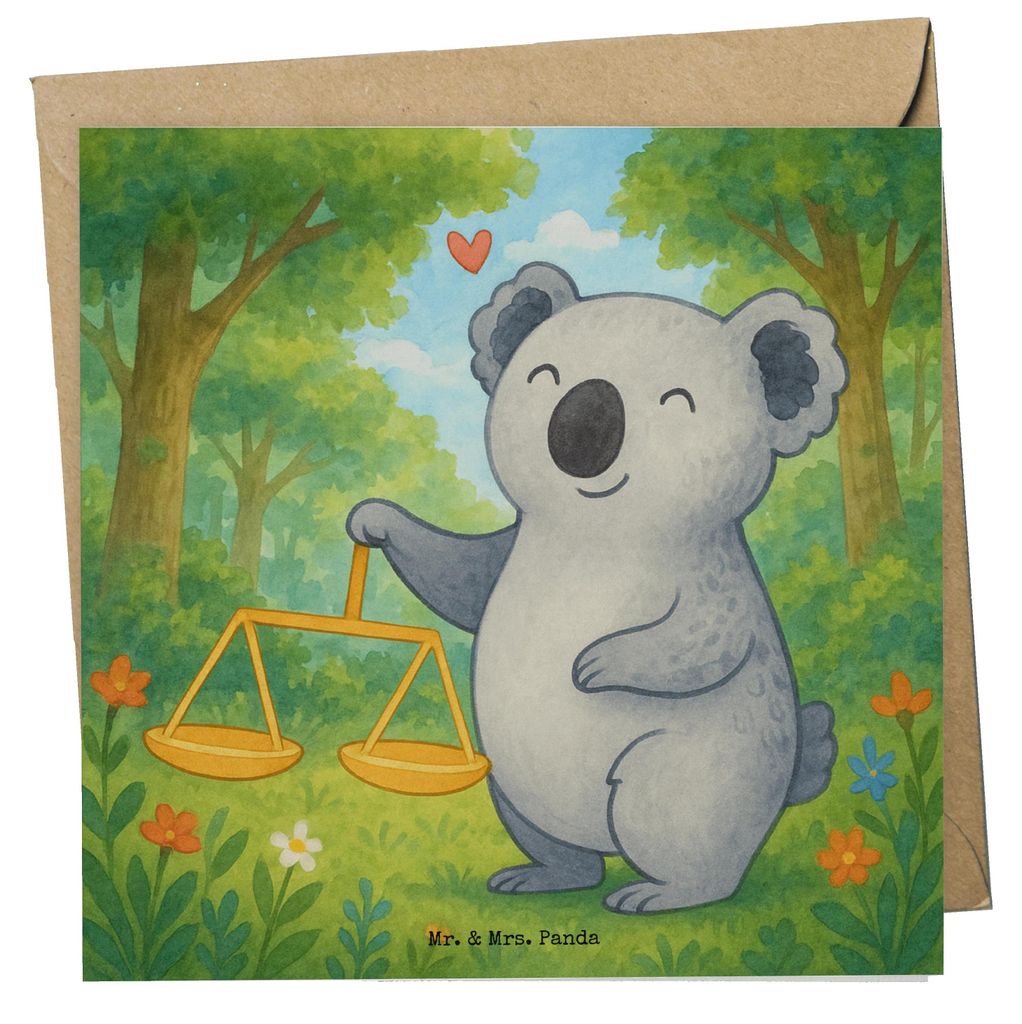 Mr. & Mrs. Panda Deluxe Karte Waage Astrologie Design - Weiß - Geschenk, Tierkreiszeichen, Klappkarte, Geburtstagsgeschenk, Glückwunschkarte, fal...