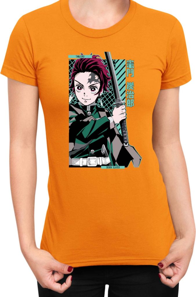 Damen T-Shirt Demon Anime Slayer Kimetsu No Yaiba Tanjiro Kamado 100, Lady M / Orange