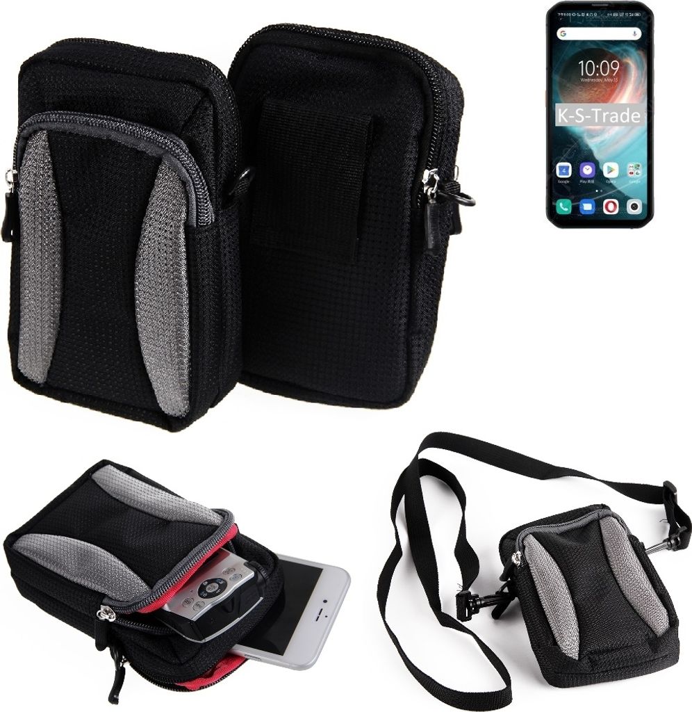 K-S-Trade Holster Schutz Hülle kompatibel mit Blackview BL6000 Pro Handy Hülle Gürteltasche Umhängetasche mit Zusatzfach schwarz