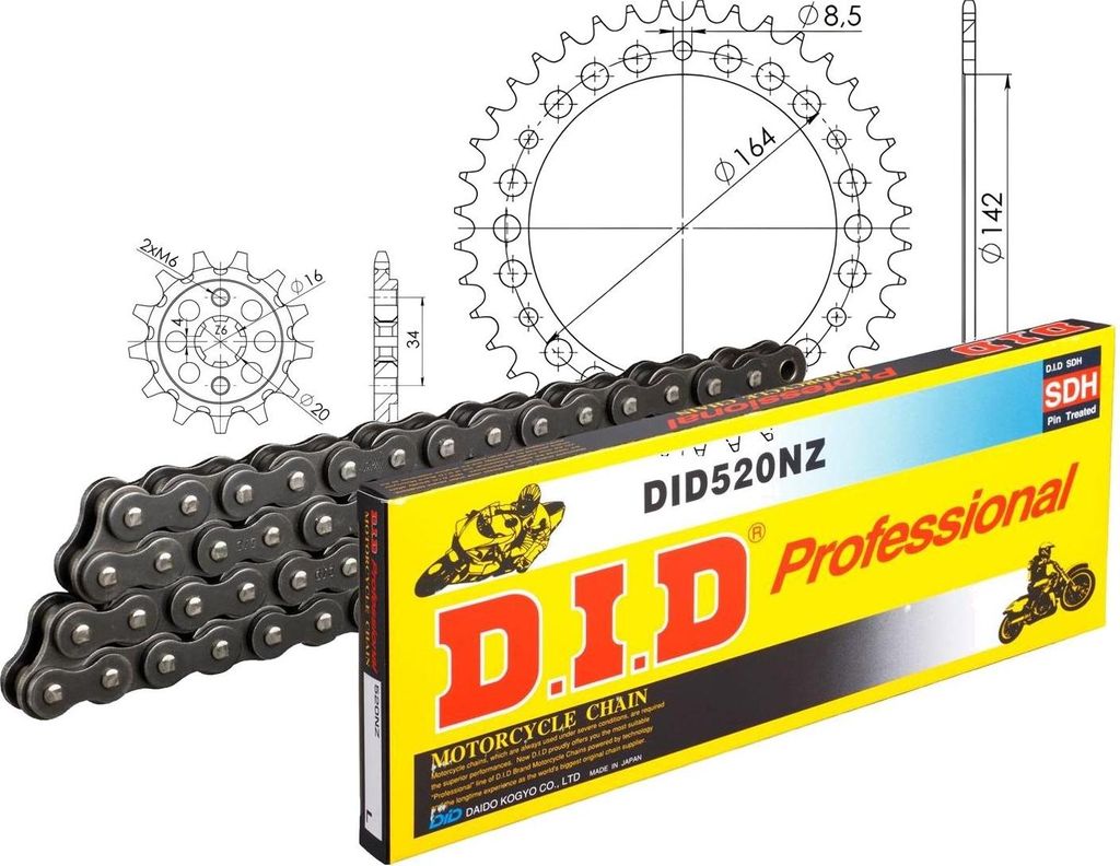 DID Kit Stahl Kompatibel mit HYOSUNG GT250 Naked 04-06/GT250 R Nak... 14-46-112 DID520NZ Clip