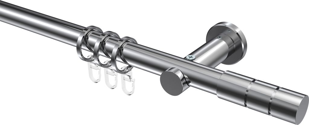 Interdeco Gardinenstange / Vorhangstange Chrom, Typ Platon Elanto (Rillenzylinder), 20 mm Ø 1-läufig, 120 cm