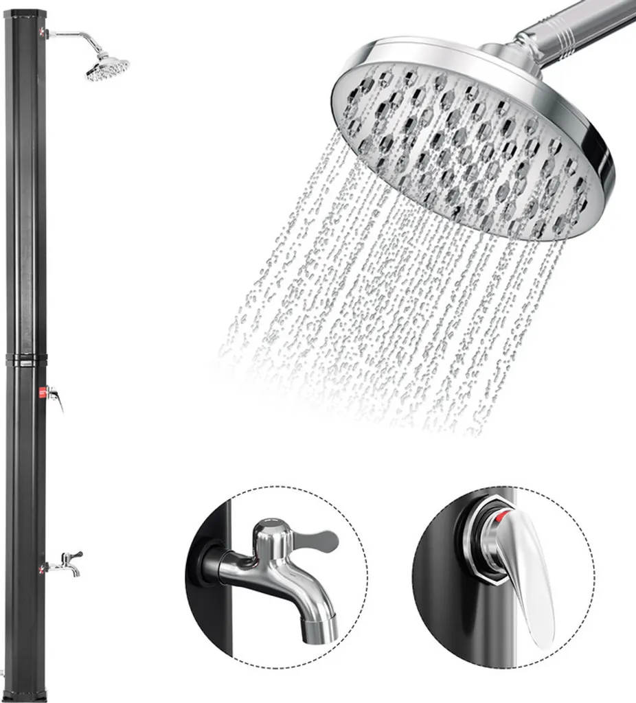 Doccia solare Docce da giardino Doccia da piscina Doccia da giardino Termometro fino a 60 °C Doccia da piscina Camping 40 L Con doccetta Con custodia protettiva nera
