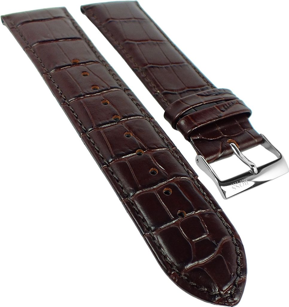 Hugo Boss | Uhrenarmband 24mm Leder Kroko-Optik braun Naht 1513480