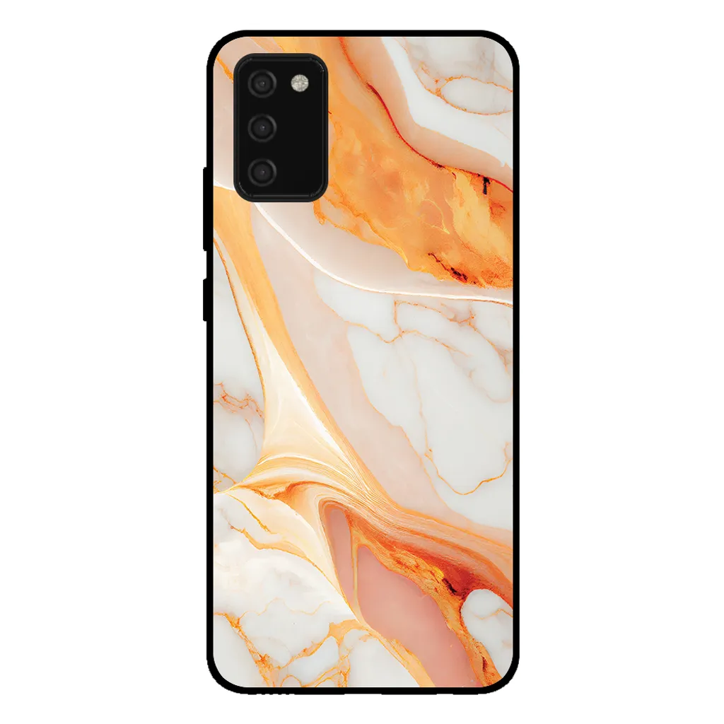 Smartphonica Custodia per Samsung Galaxy A03s con stampa in marmo - Custodia posteriore in TPU con design in marmo - Arancione