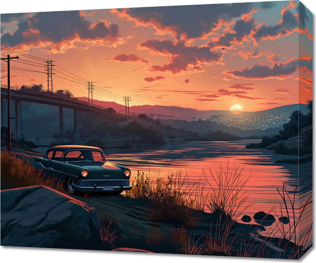 Quadro 60x50 cm Tramonto al Classico - Tela Canvas per Soggiorno Elegante