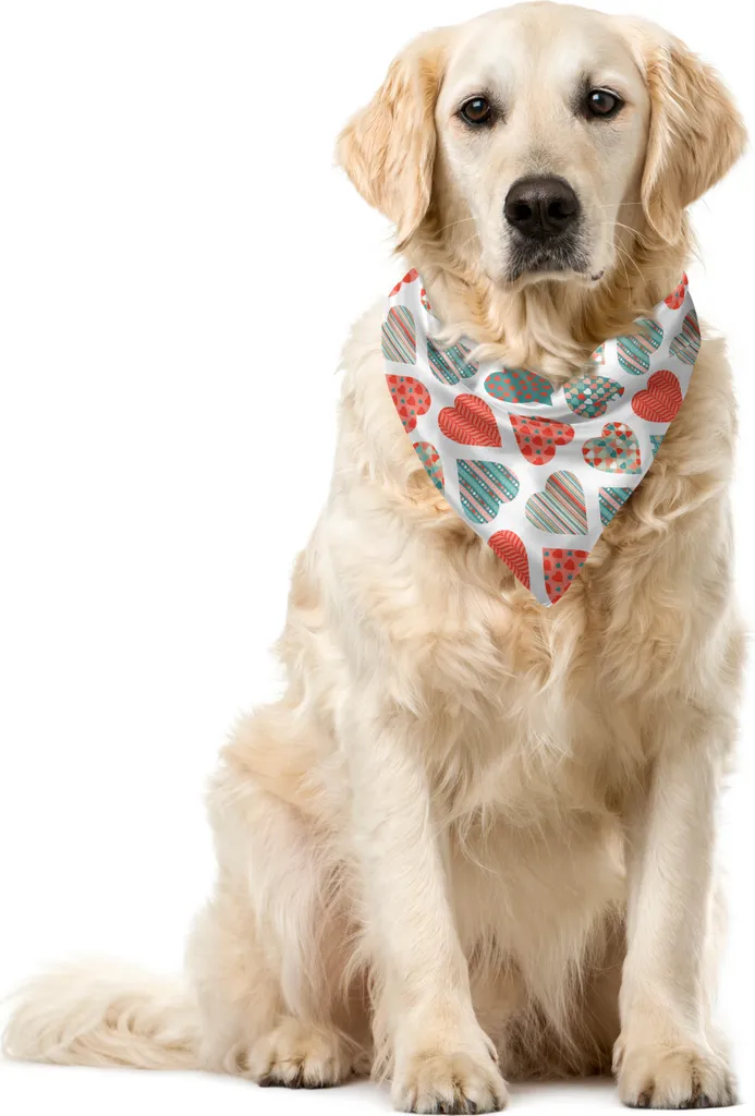 ABAKUHAUS Bandana per animali domestici di San Valentino, motivo cuori retrò, 40x40 cm, verde acqua corallo bianco