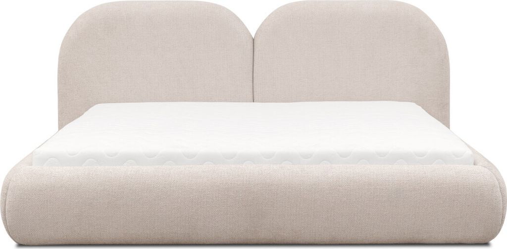 Beiges Schlafzimmer Doppelbett RundesTextil Kopfteil Polsterbetten Neu JV Moebel