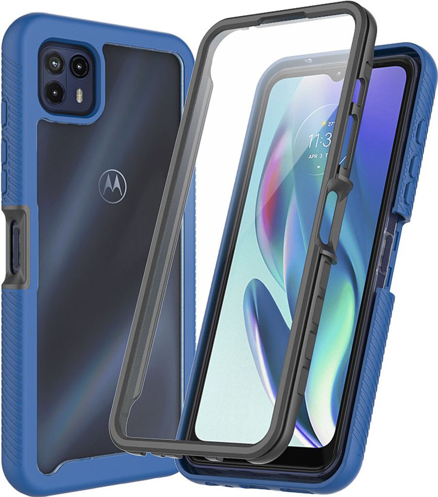 Moto G50 5G Hülle, TPU Bumper mit Eingebautem Displayschutz 360 Grad Komplettschutz Schutzhülle für Motorola Moto G50 5G Dunkelblau