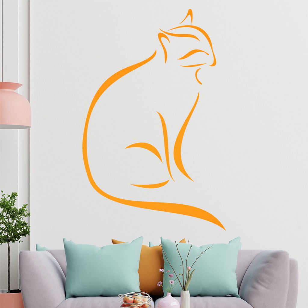 Katze Linien Wandtattoo in 6 Größen - Wandaufkleber Wall Sticker - Dekoration, Küche, Wohnzimmer, Schlafzimmer, Badezimmer