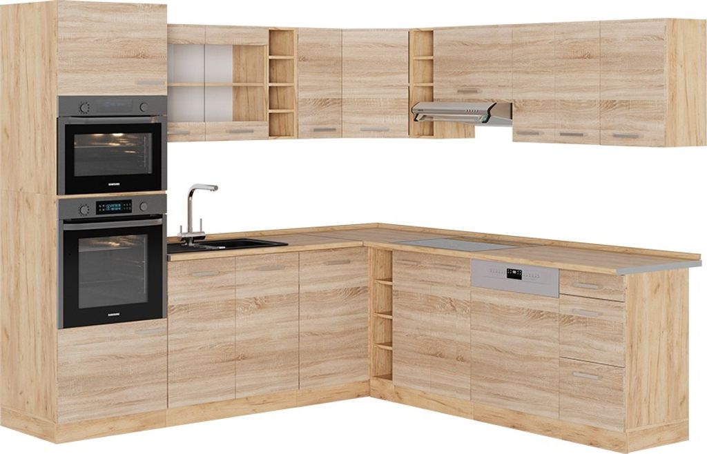 Eckküche Vicco R-Line Sonoma/Goldkraft Eiche 247 x 46 cm ohne Arbeitsplatte, Model 53758